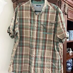 Columbia Men’s Short-Sleeve Plaid Button-Down Shirt - Green, Tan, Brown